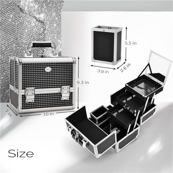 Makeup Box Organizer Large Makeup Case with Mirror 3-Tray Carrying Make-up Case - Picture 6 of 7
